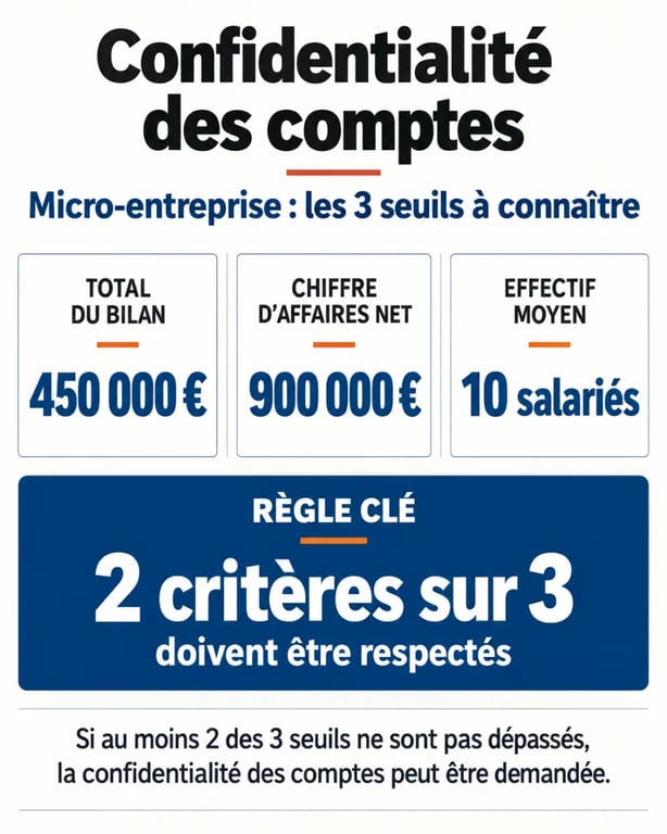 Seuil micro entreprise confidentialité : règle des deux critères sur trois et seuils de bilan, chiffre d'affaires et effectif