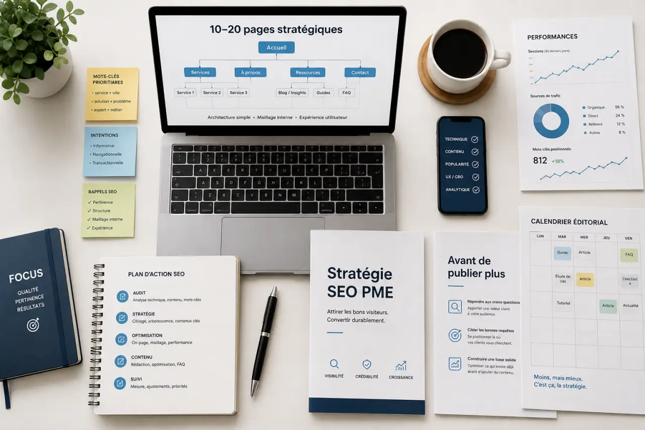 Stratégie SEO PME : 10 à 20 pages stratégiques avant de publier plus