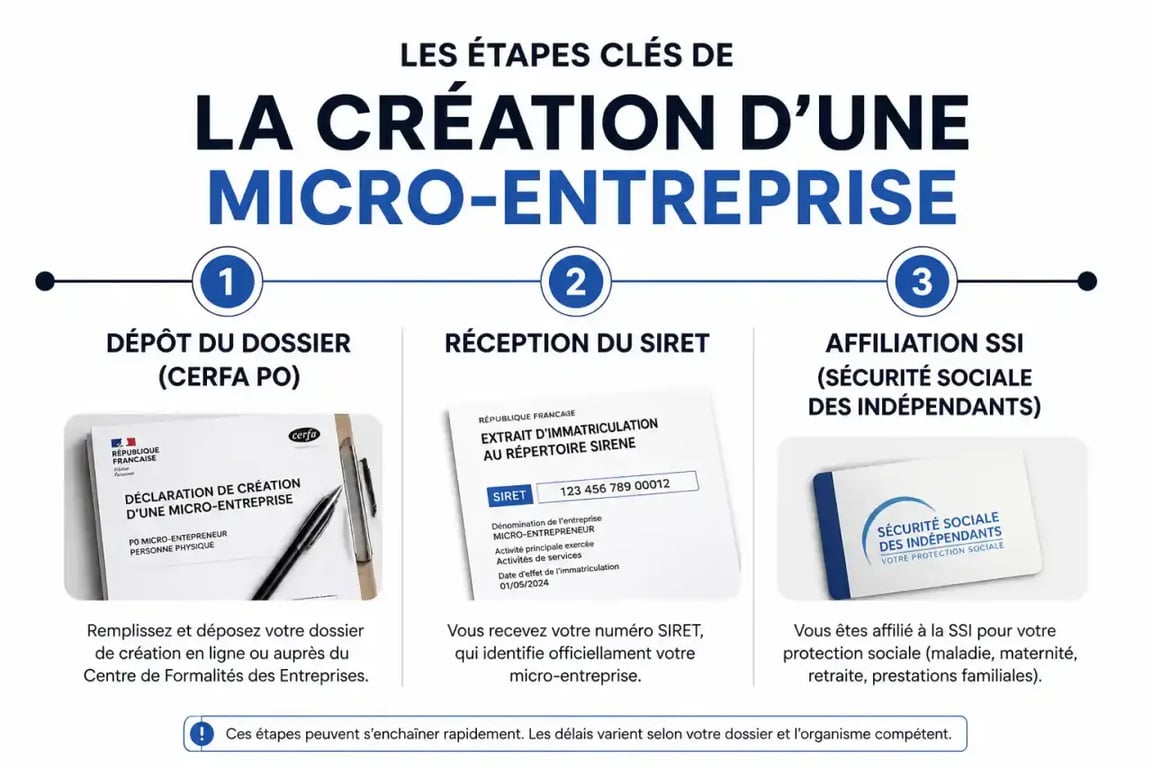 Frise chronologique des délais pour créer une micro entreprise