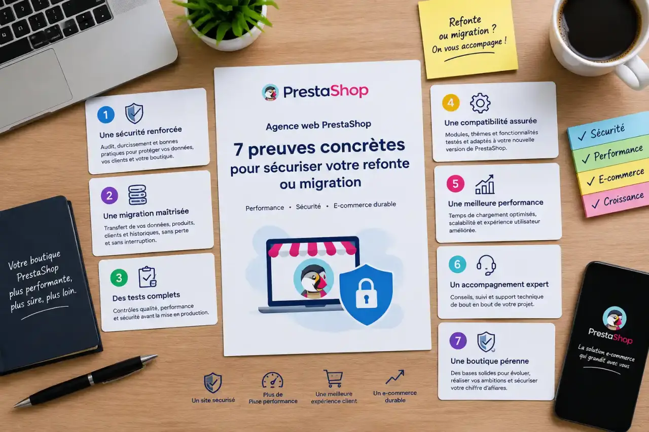 Agence web PrestaShop : 7 preuves concrètes pour sécuriser votre refonte ou migration