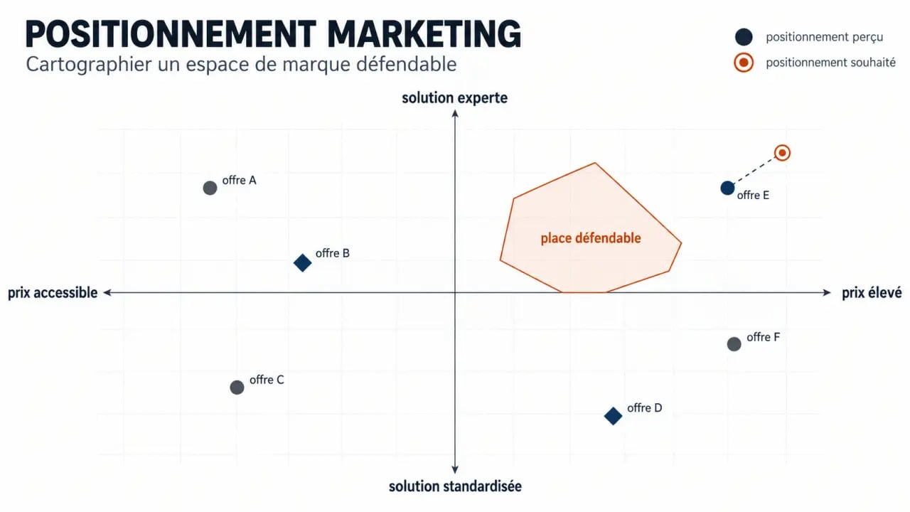 Carte perceptuelle illustrant le positionnement marketing selon le prix et le niveau d'expertise