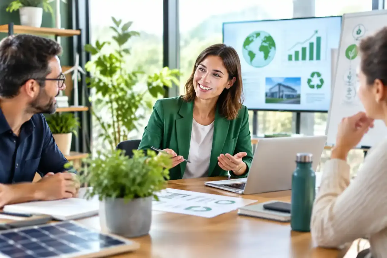 Équipe de PME travaillant sur une stratégie de transition écologique rentable
