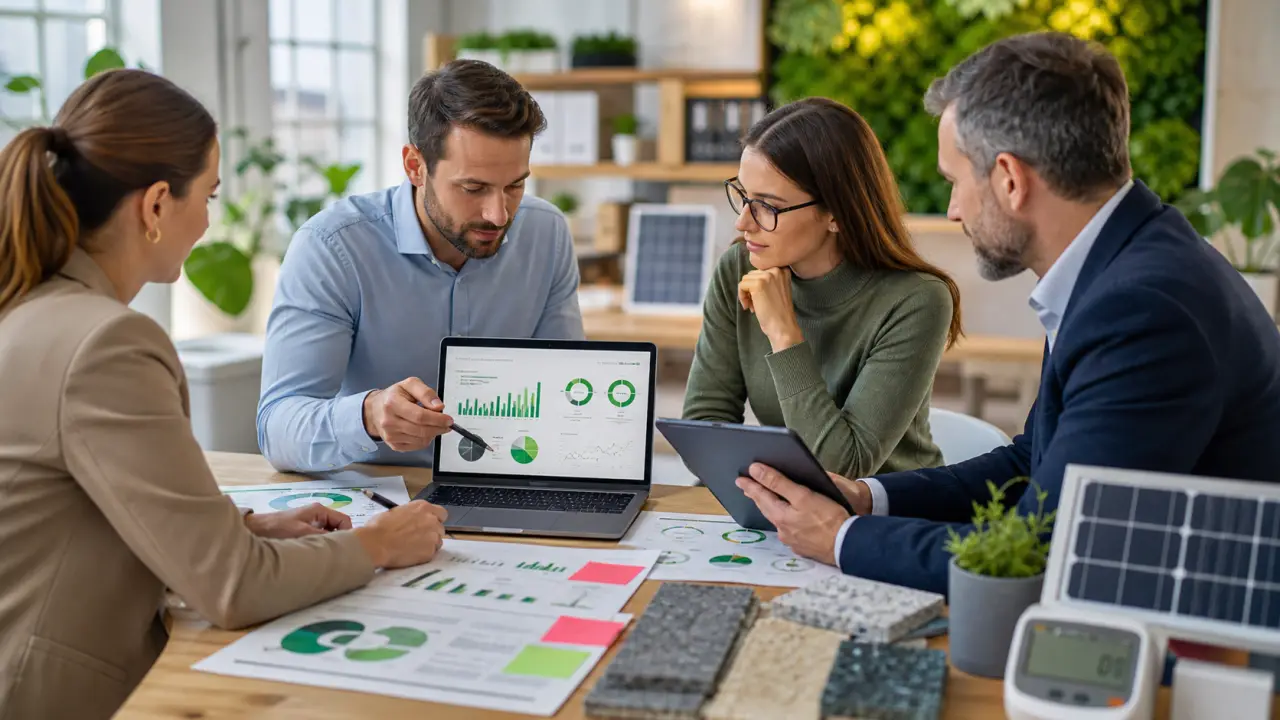 Espace de travail collaboratif et végétalisé illustrant une démarche carbone pragmatique