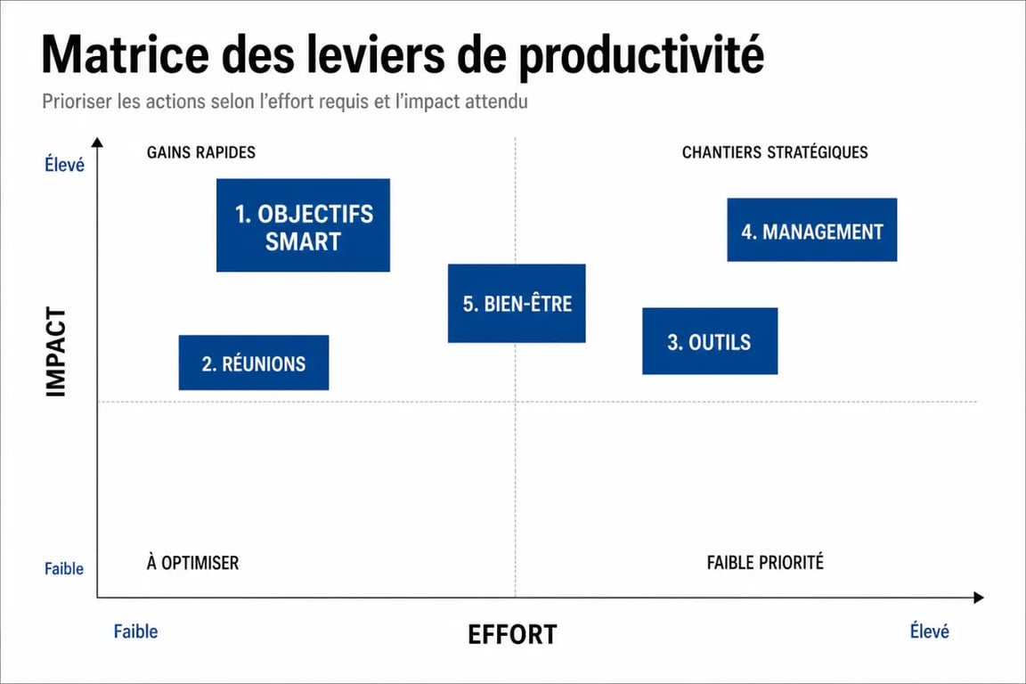 Améliorer la productivité des salariés : matrice des leviers prioritaires selon impact et effort