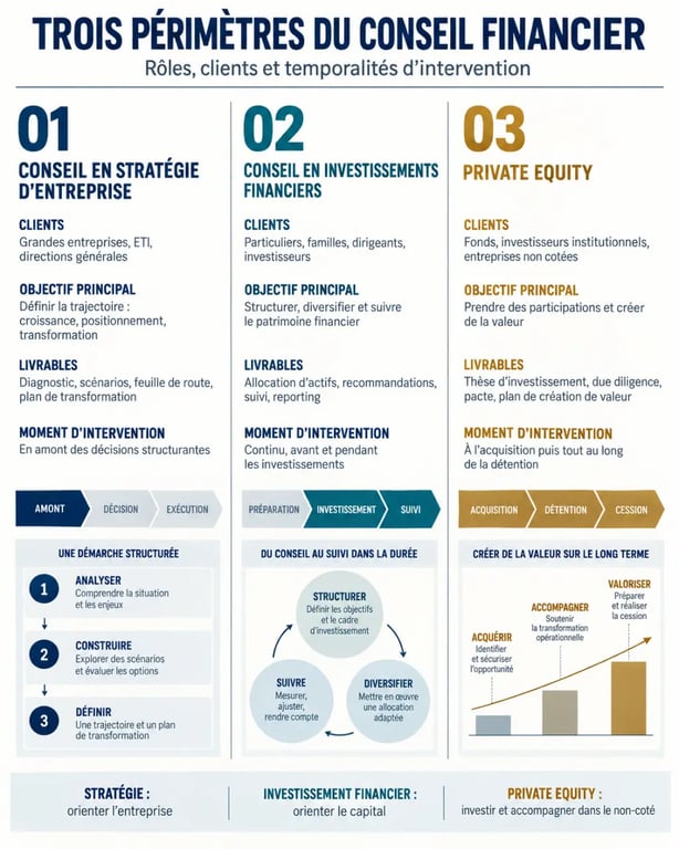 Cabinet de stratégie investissement : comparaison entre stratégie d’entreprise, placements financiers et private equity